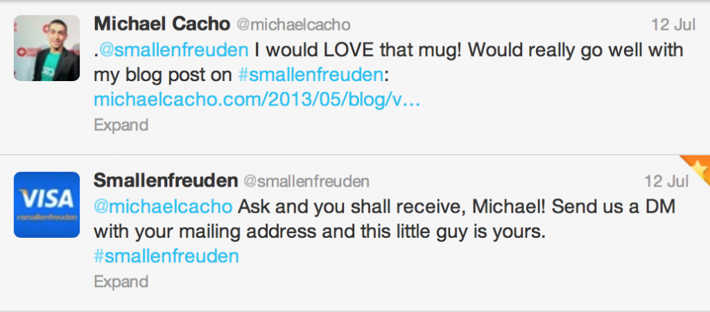Visa Canada and BBDO sends @michaelcacho a free #smallenfreuden mug