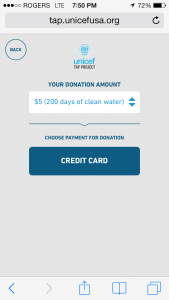 UNICEF Tap Project Donate Page iPhone